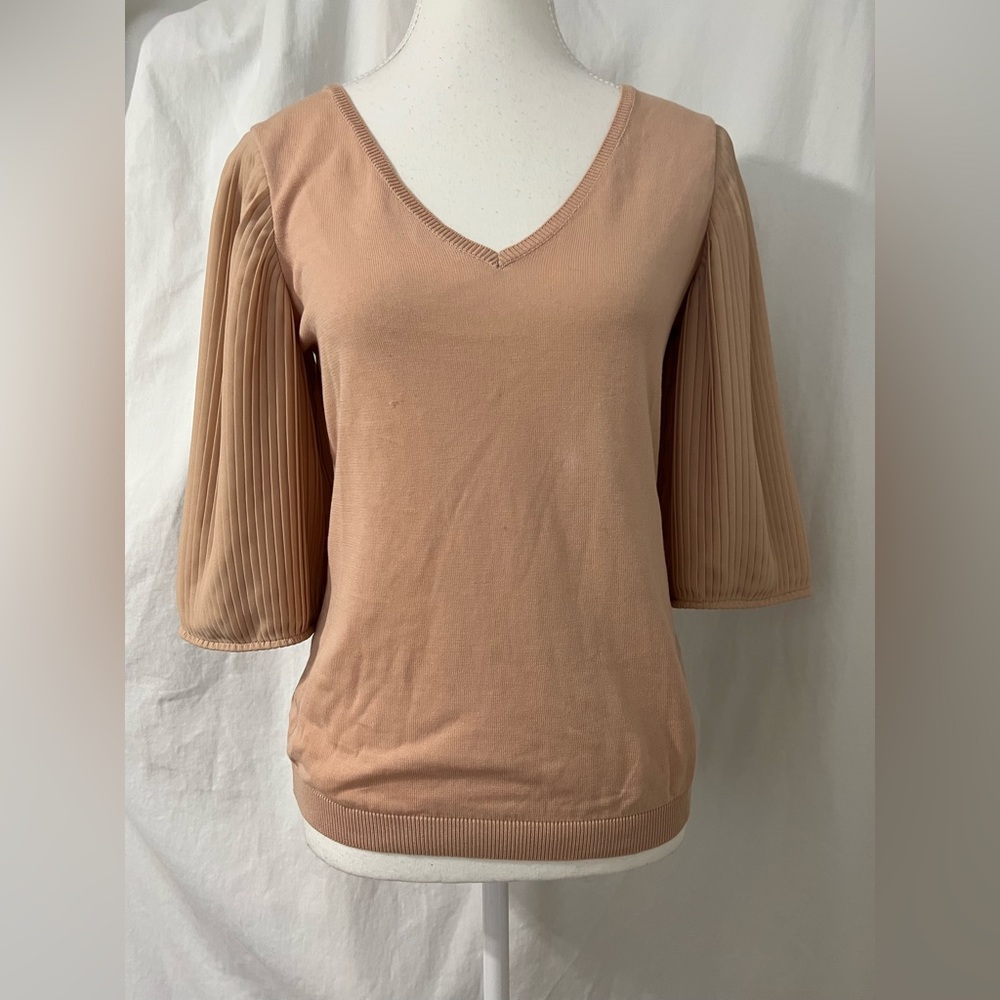 R.E.D Valentino V-Neck Blouse with Pleated Sleeves